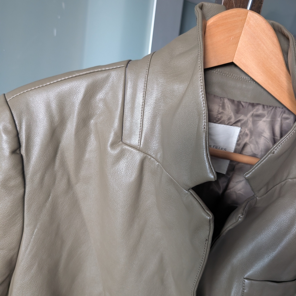 🌿Avec Les Filles | Anthropologie Soft Faux-leather Olive Blazer/Jacket - Picture 8 of 9